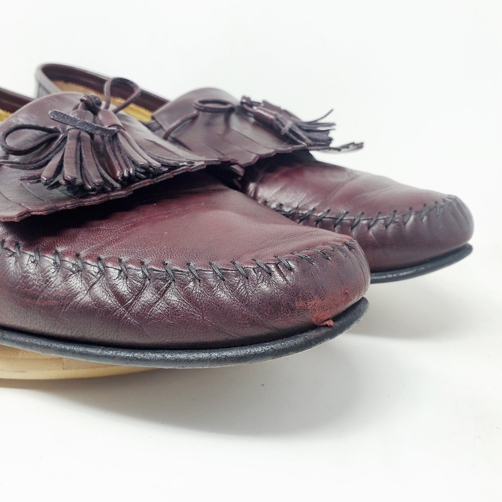Santoni Loafers Mens 15 Burgundy Leather Kiltie Tassel Slip On Shoes Italy - Picture 8 of 16